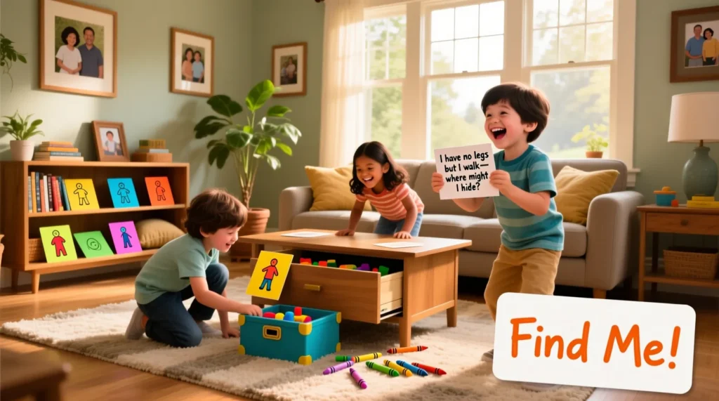 Living Room Indoor Scavenger Hunt Riddles for Kids